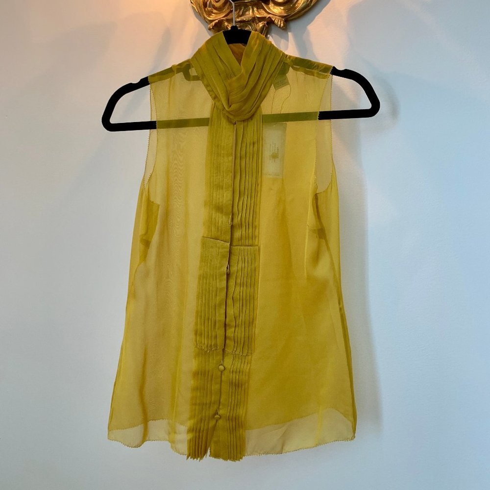 NWT✨Vertigo Paris Mustard 100% Silk Chiffon Blouse
